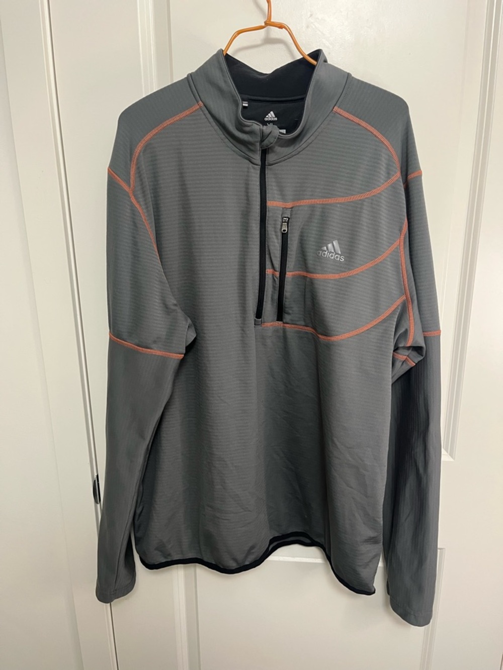 Adidas Men's Gray Quarter-Zip Jacket/Sweatshirt with Orange Trim in size XL